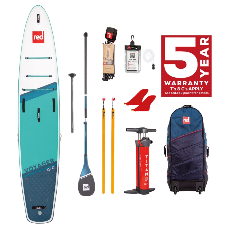 RED PADDLE Voyager 12'0'' Aufblasbares Stand Up Paddle Pack + Paddel + Leine