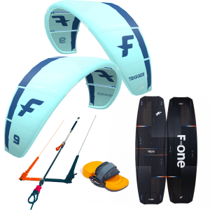 Contenue du Pack Kite : F-ONE Trigger 2023; F-One Linx 2023; Bindings F-One Platinium; F-One Trax HRD Carbon