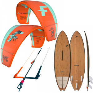 Contenue du Pack Kite : F-ONE Bandit S4 2023; F-One Linx 2023; Board F-One Mitu Pro Bamboo