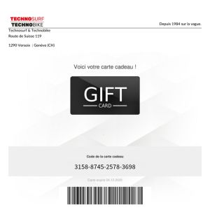 Technosurf - Gift card 50 CHF
